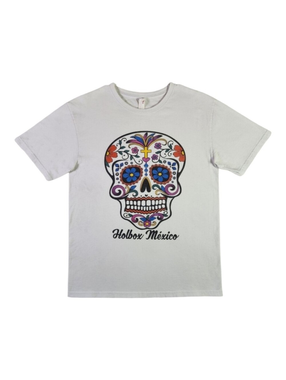 Y2K Dia de Los Muertos Sugar Skull Graphic T-Shirt Holbox Mexico Medium Travel